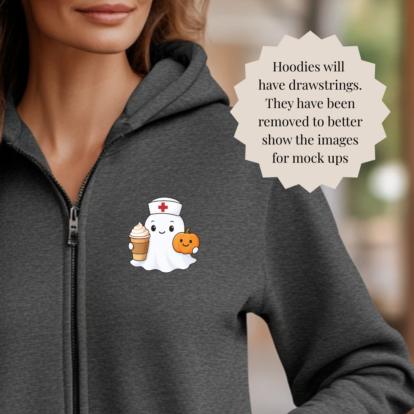Ghost Nurse Jacket, Halloween Nurse Full Zip Sweatshirt for Fall Attire. Ideal for Nurse and Nurse Practitioner