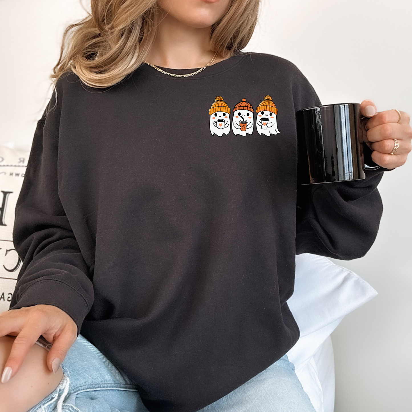 Halloween Sweater, Ghost Coffee Crewneck Sweatshirt, Fall Ghost, Cozy Sweater, Seasonal Sweatshirt