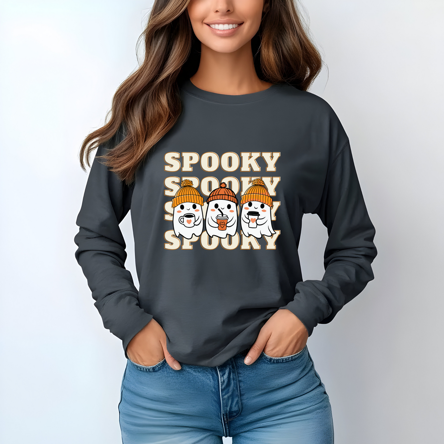 Spooky Shirt, Fall Ghost, Seasonal Shirt, Halloween Shirt, Cozy Fall T-shirt, Spooky Season, Fall Vibes, Ghost Coffee