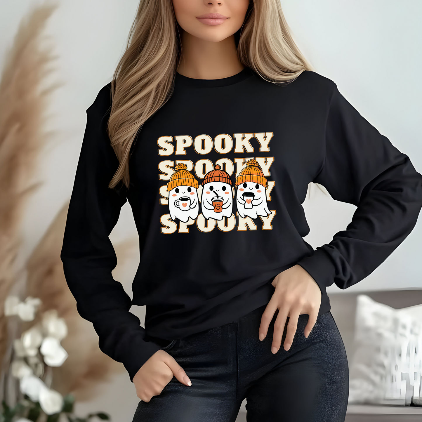 Spooky Shirt, Fall Ghost, Seasonal Shirt, Halloween Shirt, Cozy Fall T-shirt, Spooky Season, Fall Vibes, Ghost Coffee