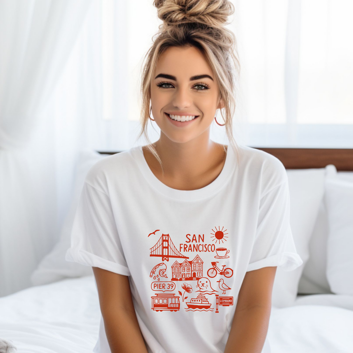 San Francisco Line Art Unisex Tee, California Travel T-shirt, Golden Gate Bridge, Bay Area Souvenir Shirt, Cityscape Graphic Top, Bay Area