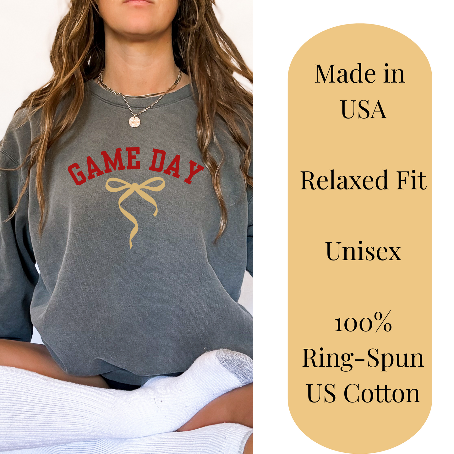 Cozy Game Day Sweatshirt with Coquette Bow, Unisex Lightweight Crewneck Sweatshirt, Team Spirit Sweater, Sports Fan Apparel, Fall Fashion