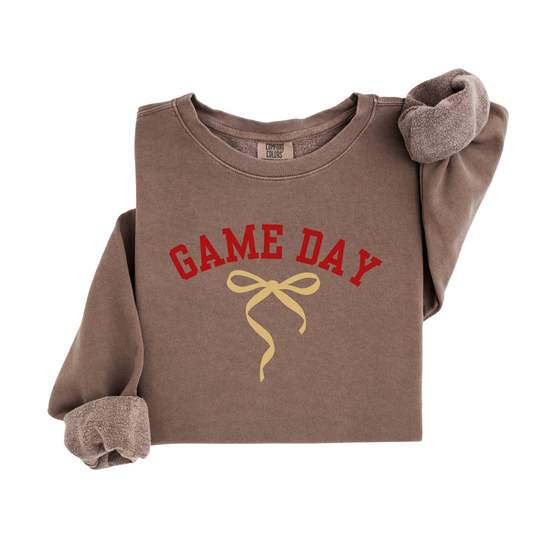 Cozy Game Day Sweatshirt with Coquette Bow, Unisex Lightweight Crewneck Sweatshirt, Team Spirit Sweater, Sports Fan Apparel, Fall Fashion