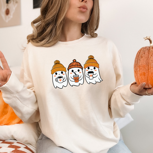 Ghost Coffee Crewneck Sweatshirt, Halloween Sweater, Fall Ghost, Cozy Sweater, Seasonal Sweatshirt