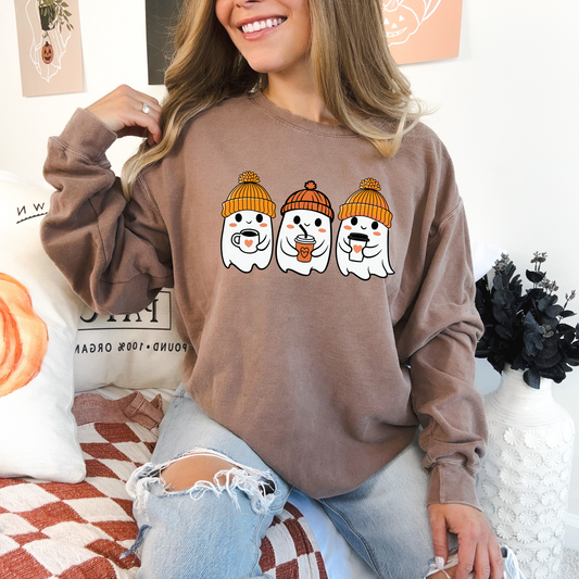 Ghost Coffee Crewneck Sweatshirt, Halloween Sweater, Fall Ghost, Cozy Sweater, Seasonal Sweatshirt