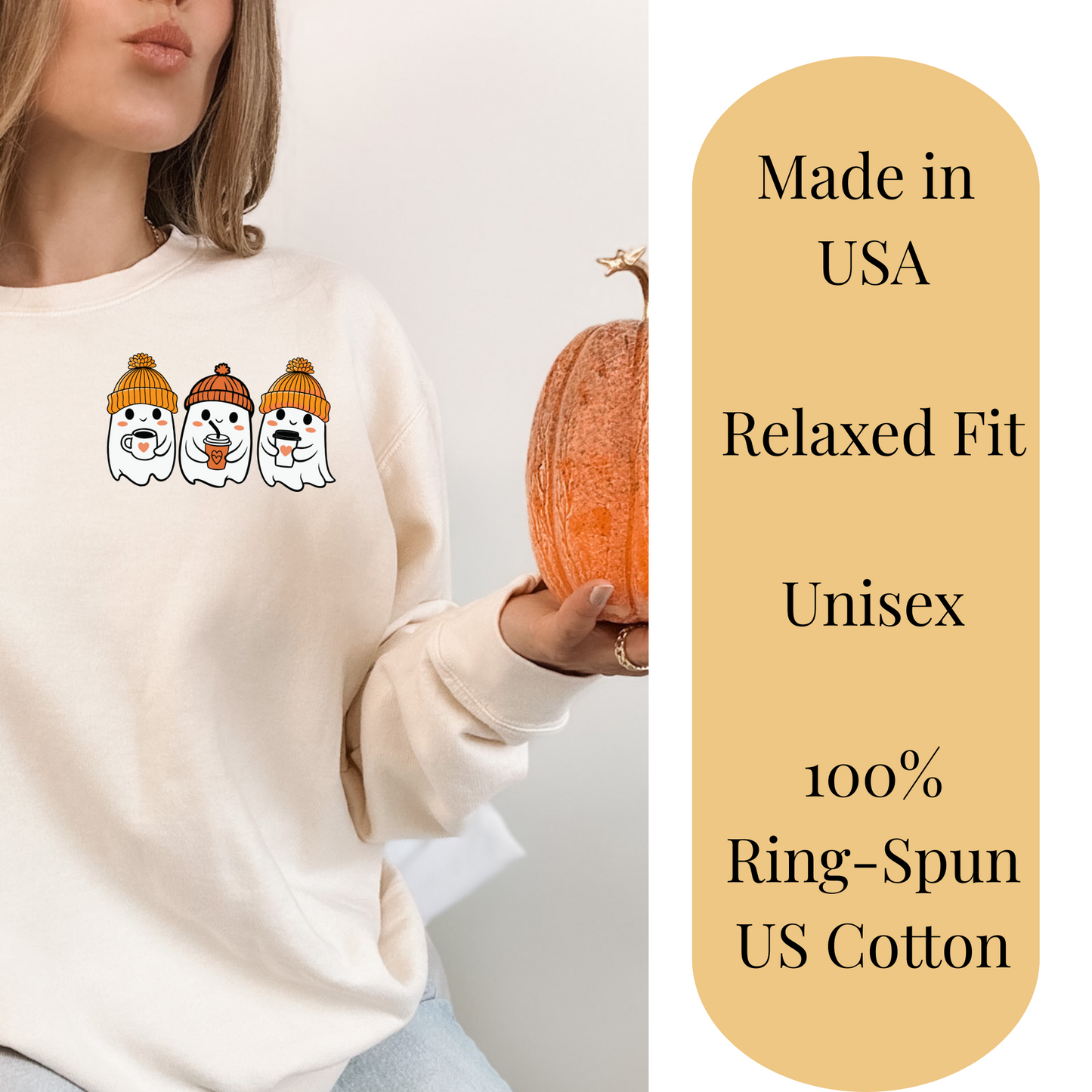 Halloween Sweater, Ghost Coffee Crewneck Sweatshirt, Fall Ghost, Cozy Sweater, Seasonal Sweatshirt