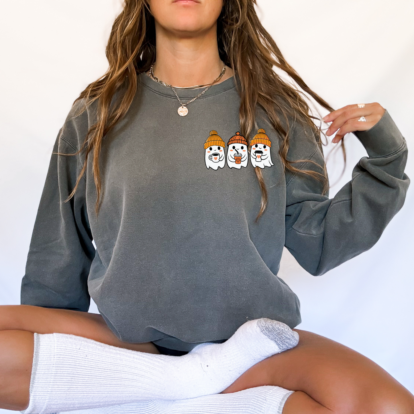 Halloween Sweater, Ghost Coffee Crewneck Sweatshirt, Fall Ghost, Cozy Sweater, Seasonal Sweatshirt