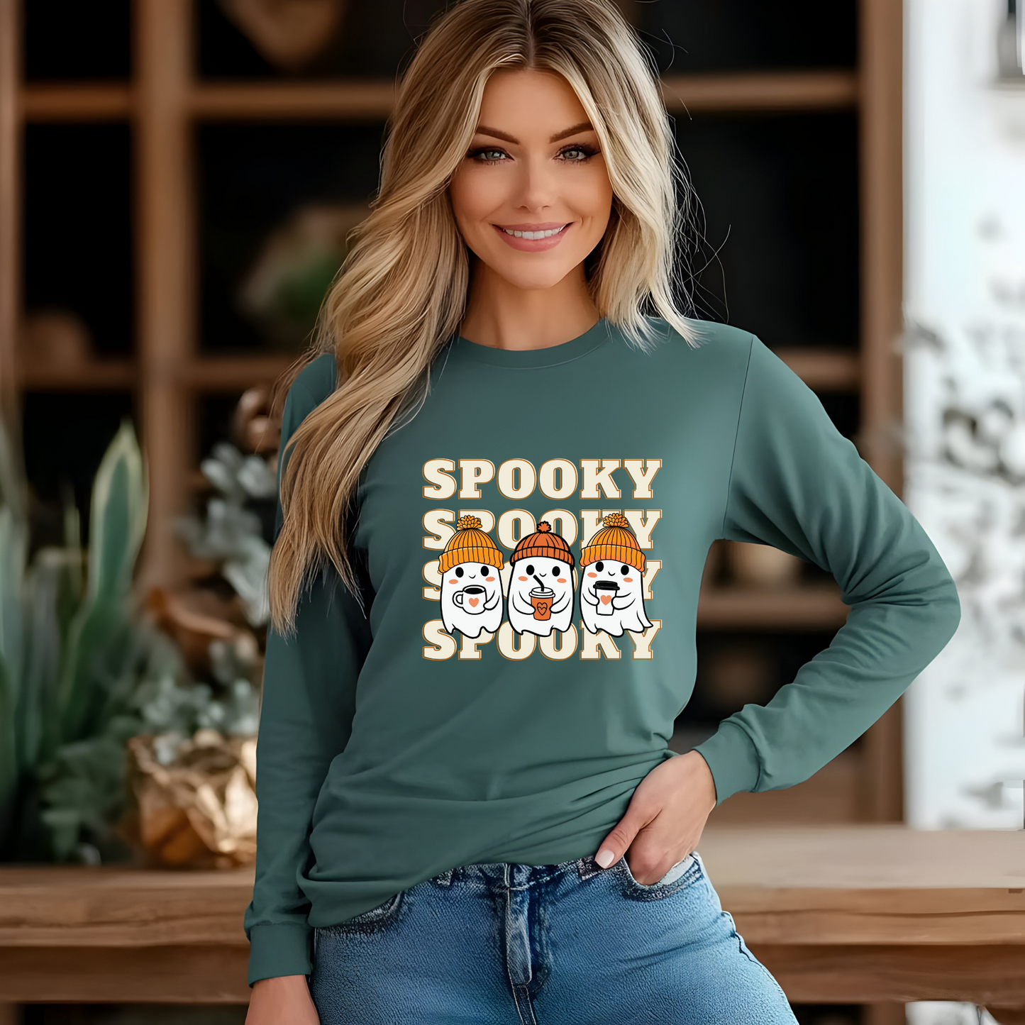 Spooky Shirt, Fall Ghost, Seasonal Shirt, Halloween Shirt, Cozy Fall T-shirt, Spooky Season, Fall Vibes, Ghost Coffee