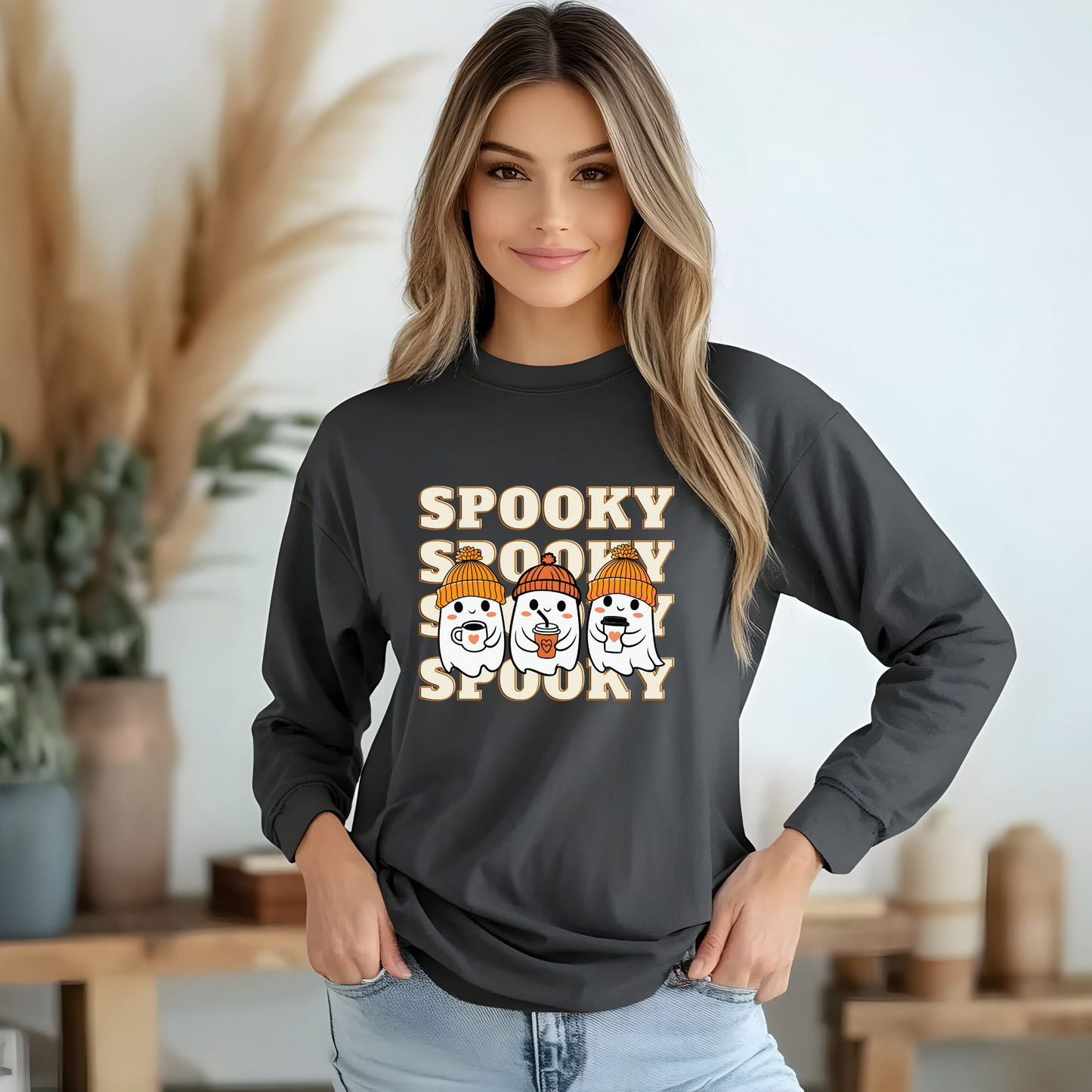 Spooky Shirt, Fall Ghost, Seasonal Shirt, Halloween Shirt, Cozy Fall T-shirt, Spooky Season, Fall Vibes, Ghost Coffee