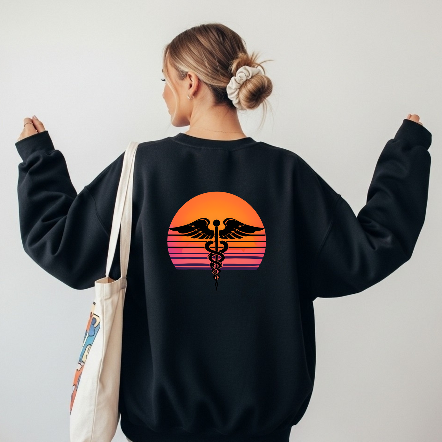 Sunset Nurse Crewneck Sweatshirt, Medical Symbol Shirt, Personalized Nursing Gift, Healthcare Worker Apparel, Unique RN Pullover