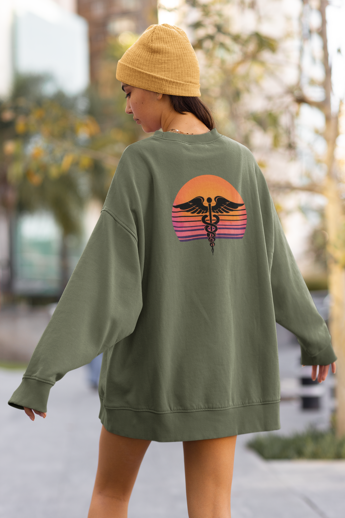 Sunset Nurse Crewneck Sweatshirt, Medical Symbol Shirt, Personalized Nursing Gift, Healthcare Worker Apparel, Unique RN Pullover