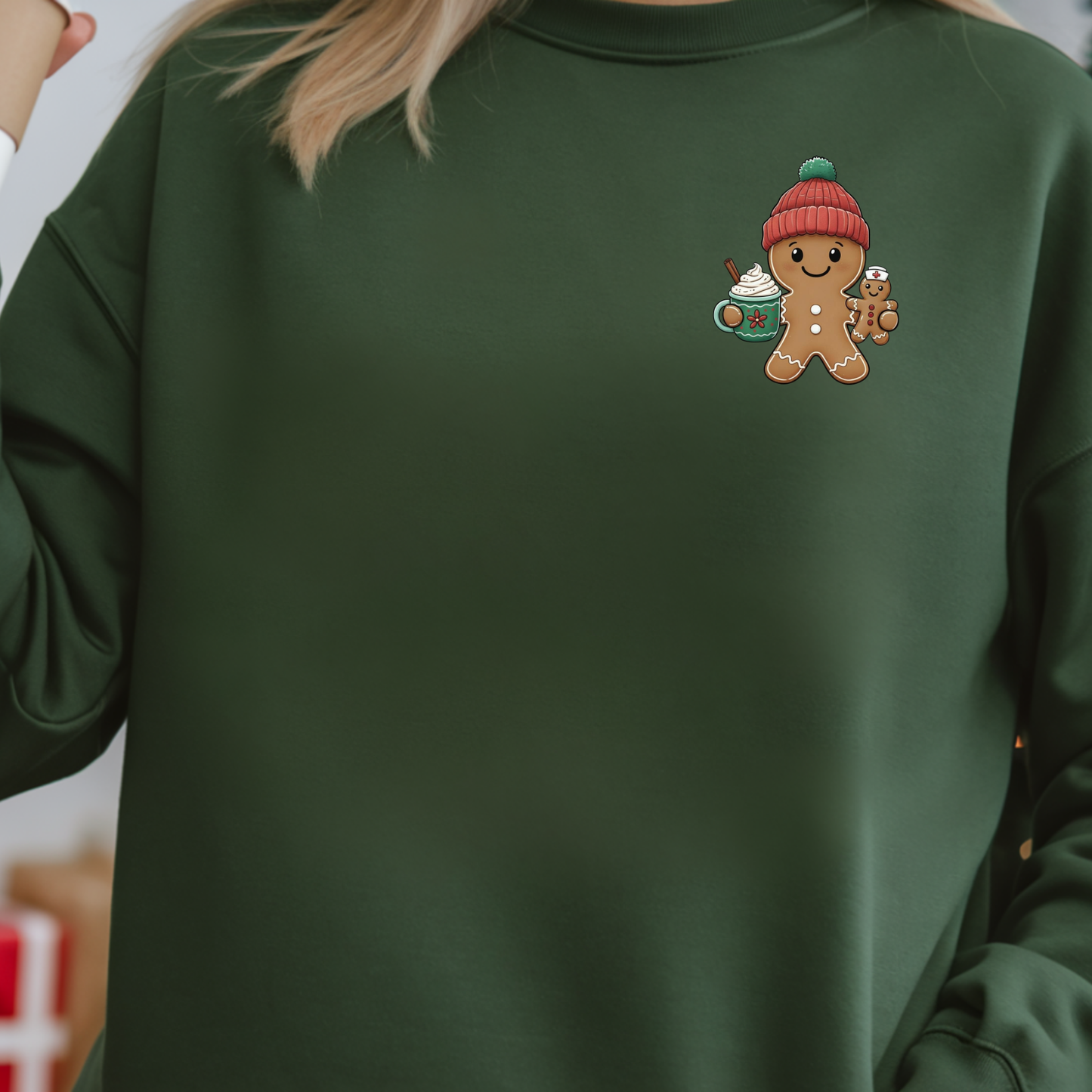 Gingerbread Nurse with Coffee Sweatshirt | Christmas Medical Holiday