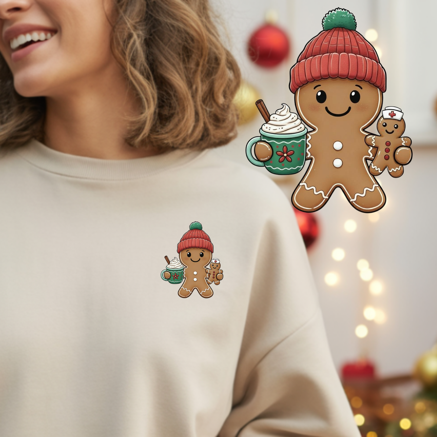Gingerbread Nurse with Coffee Sweatshirt | Christmas Medical Holiday