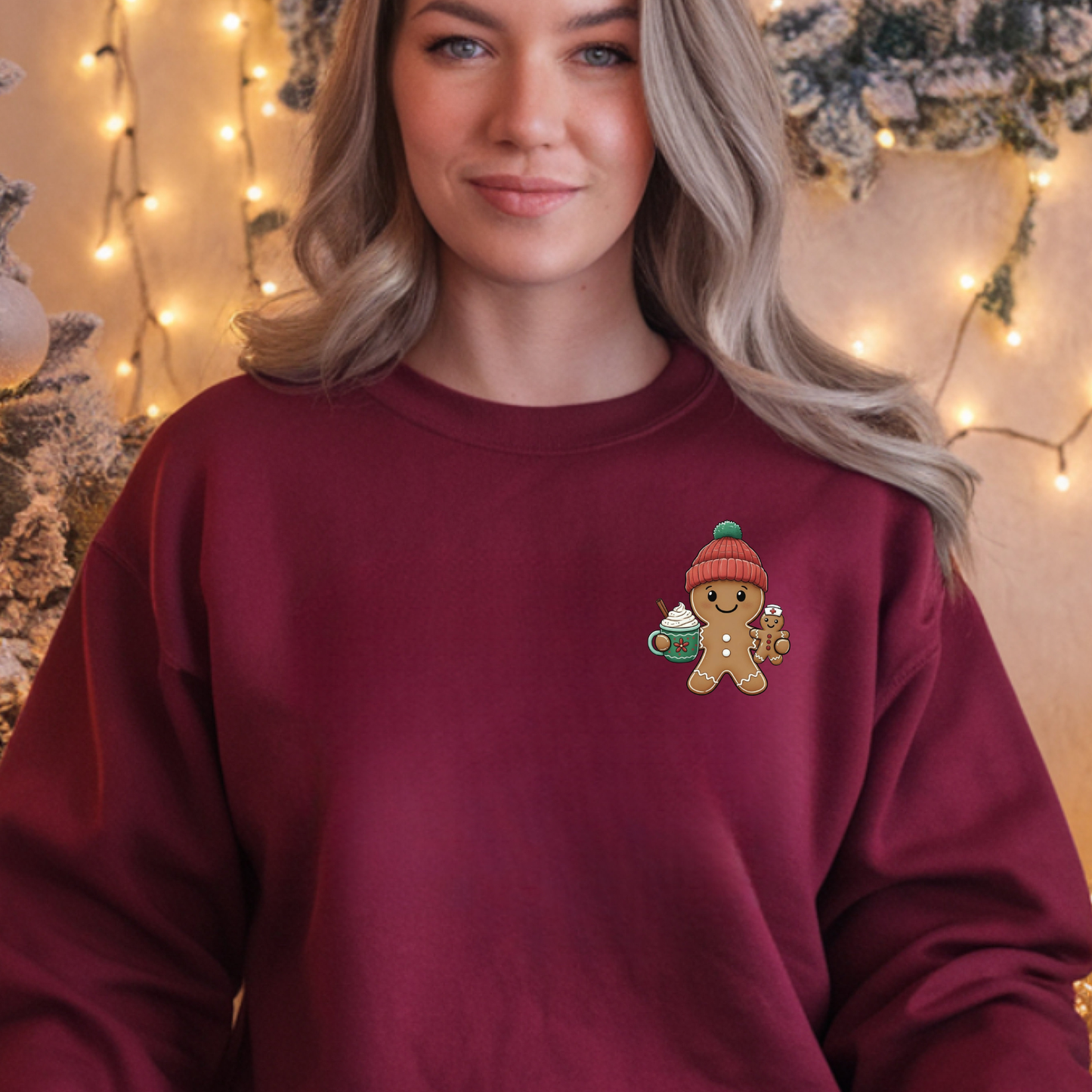 Gingerbread Nurse with Coffee Sweatshirt | Christmas Medical Holiday