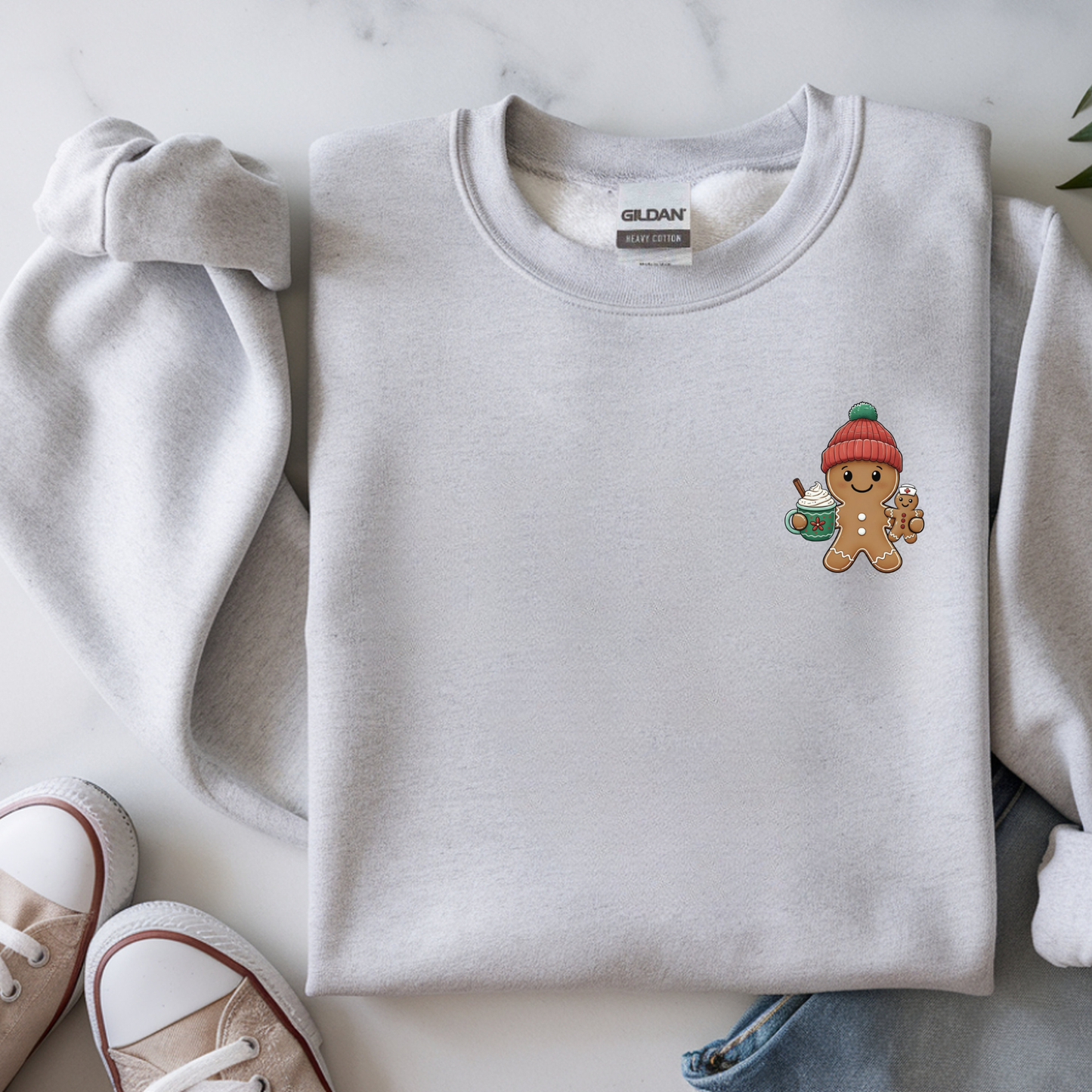 Gingerbread Nurse with Coffee Sweatshirt | Christmas Medical Holiday
